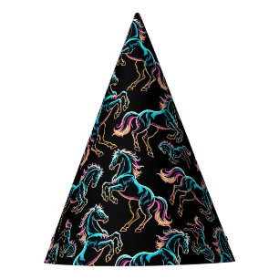 Horse Neon Light Glitch Retro Style Party Hat