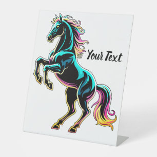 Horse Neon Light Glitch Retro Style Pedestal Sign