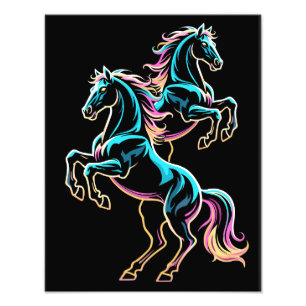 Horse Neon Light Glitch Retro Style Photo Print
