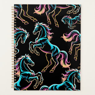 Horse Neon Light Glitch Retro Style Planner