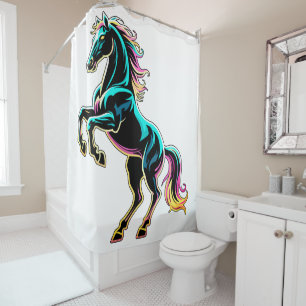 Horse Neon Light Glitch Retro Style Shower Curtain