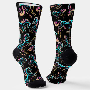 Horse Neon Light Glitch Retro Style Socks