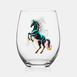 Horse Neon Light Glitch Retro Style Stemless Wine Glass
