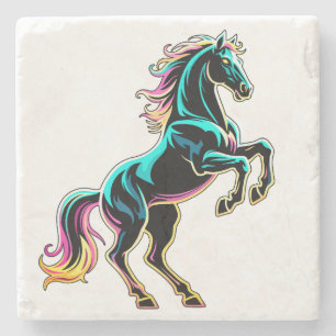 Horse Neon Light Glitch Retro Style Stone Coaster
