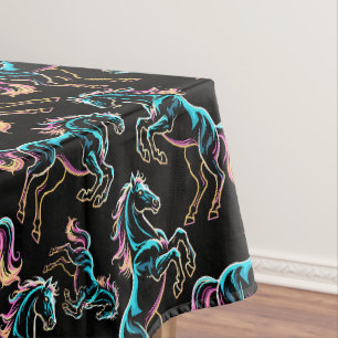 Horse Neon Light Glitch Retro Style Tablecloth