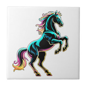 Horse Neon Light Glitch Retro Style Tile