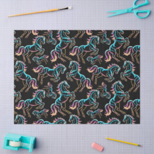 Horse Neon Light Glitch Retro Style Tissue Paper
