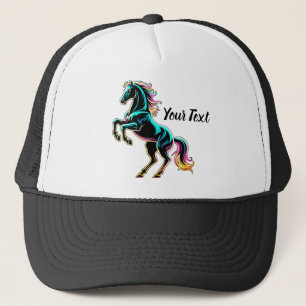 Horse Neon Light Glitch Retro Style Trucker Hat