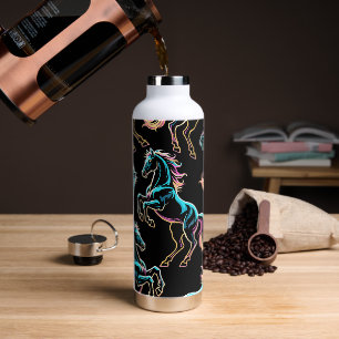 Horse Neon Light Glitch Retro Style Water Bottle