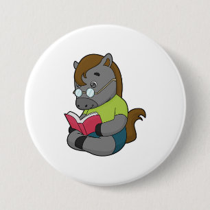 Horse Nerd Book Glasses 7.5 Cm Round Badge