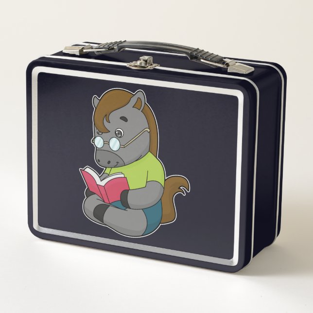Horse Nerd Book Glasses Metal Lunch Box (Front)