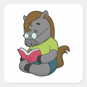 Horse Nerd Book Glasses Square Sticker