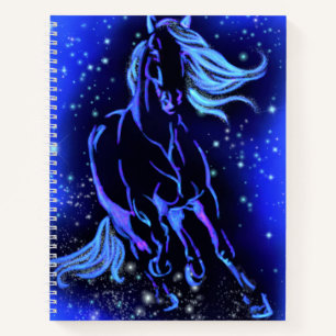 Horse Notebook Running In Blue Moonlight Night 