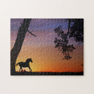Horse Oak Tree ad Southwestern Sunset Jigsaw Puzzle