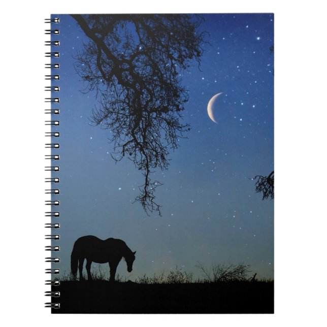Horse Oak Tree and Moon Whimsical Notebook (Front)