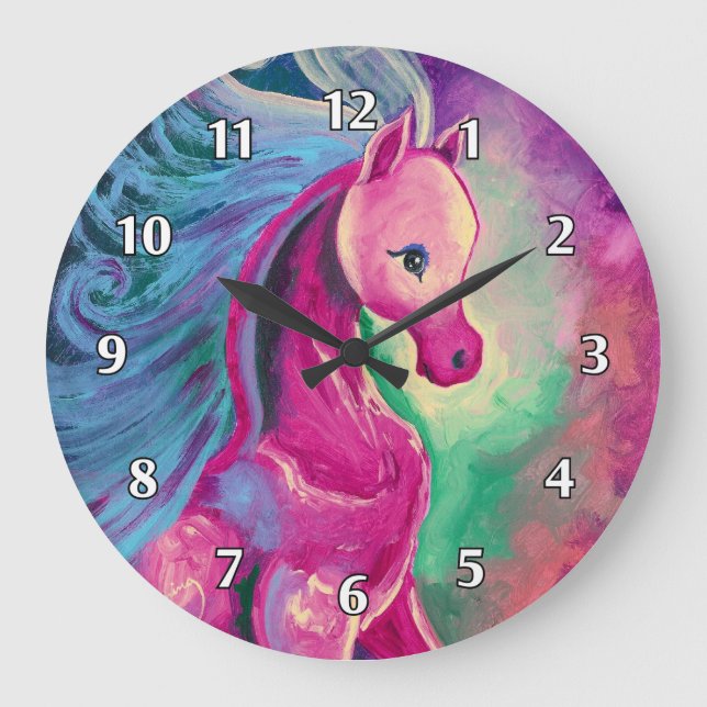 Horse Of Bright Colours Large Clock (Front)