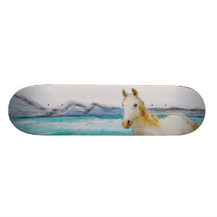 Horse on a beach. skateboard