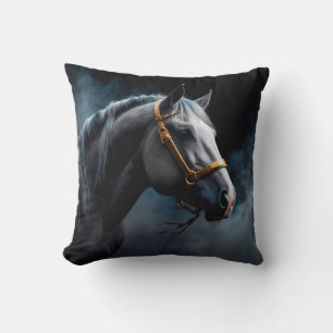 Horse on a black backgroung with blue tints  cushion