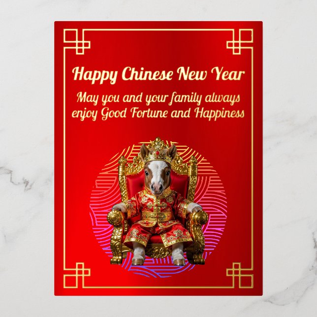 Horse on a Throne Chinese New Year Foil Card (Front)