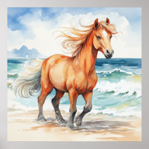 Horse on Beach Poster