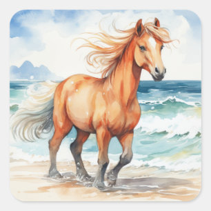 Horse on Beach Square Sticker