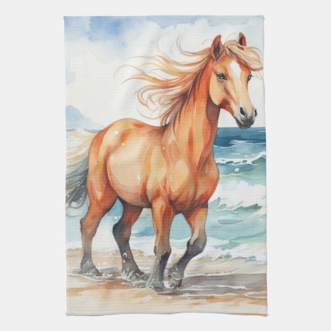Horse on Beach Tea Towel (Vertical)