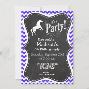 Horse on Blue Violet Chevron; Equestrian Invitation