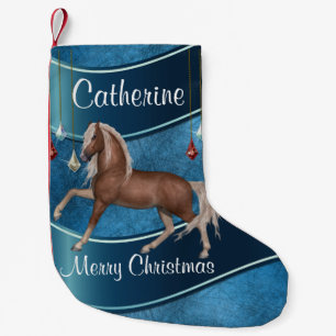 Horse On Blue With Ornaments Merry Christmas Small Christmas Stocking