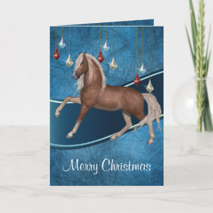 Horse On Blue with Ribbon Merry Christmas Card 2
