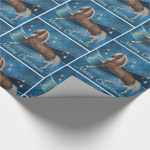 Horse On Blue With Sparkle Ornaments Merry Christm Wrapping Paper