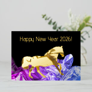 Horse on crumpled paper - happy new year 20xx foil holiday card