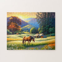 Horse on Farm Wildflower Meadow