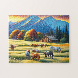 Horse on Farm Wildflower Meadow Jigsaw Puzzle