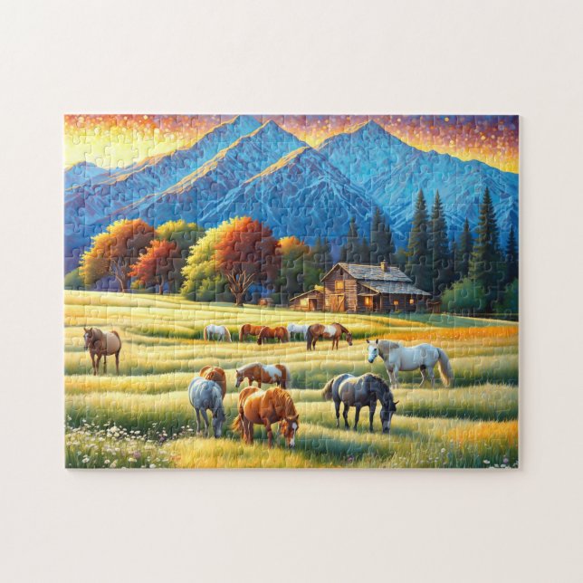 Horse on Farm Wildflower Meadow Jigsaw Puzzle (Horizontal)