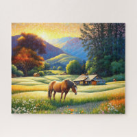Horse on Farm Wildflower Meadow