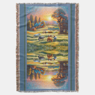 Horse on Farm Wildflower Meadow Throw Blanket