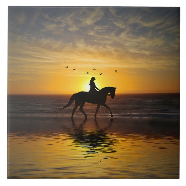 Horse on the Beach at Sunset Riding Tile (Front)