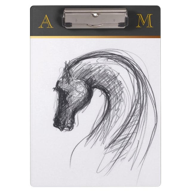 Horse Original Drawing Monogram Clipboard (Front)