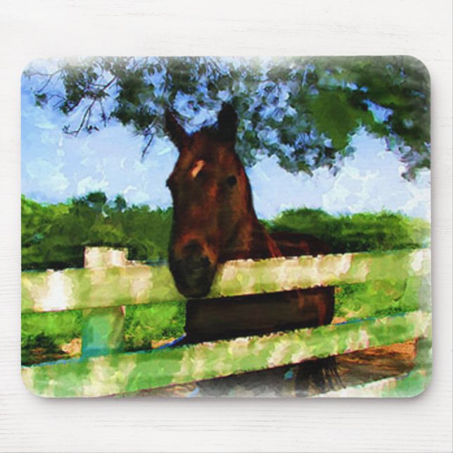 Horse Over Fence Painting Mouse Mat (Front)