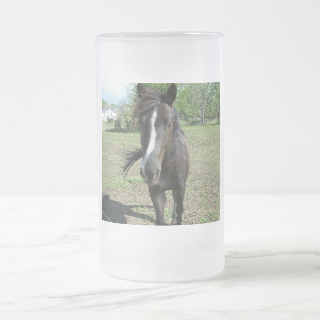 Horse Paint Frosted Glass Beer Mug (Center)
