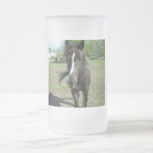 Horse Paint Frosted Glass Beer Mug