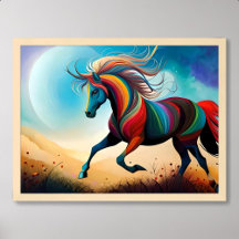 horse painting colourful run illuminated moon nigh