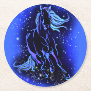 Horse Paper Coaster Running In Blue Moonlight