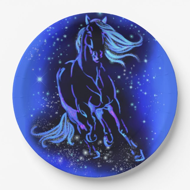 Horse Paper Plates Running In Blue Moonlight Night (Front)