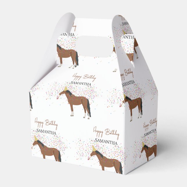 Horse Partying Farm Animals Custom Name Birthday Favour Box (Front Side)