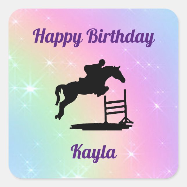 Horse Pastel Show Jumping Birthday Stickers (Front)