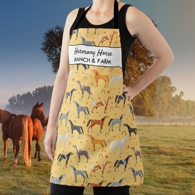 Horse Pattern and Lucky Horseshoe Custom Text Apron (Creator Uploaded)