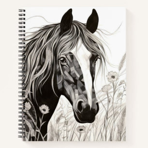 Horse Peaceful Nature Prairie Sketch Drawing Style Notebook
