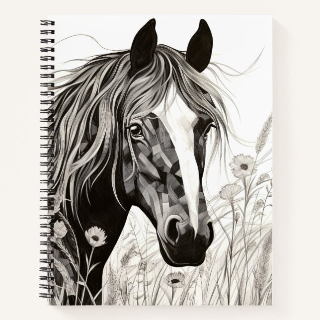 Horse Peaceful Nature Prairie Sketch Drawing Style Notebook (Front)