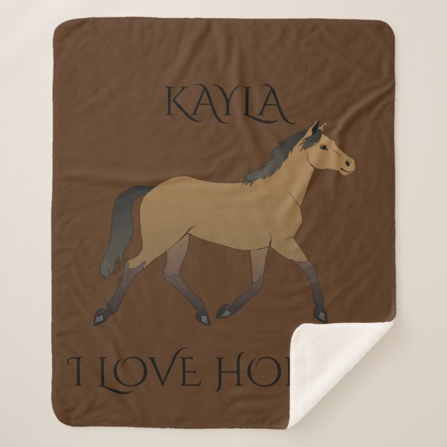 Horse personalised sherpa blanket in brown. (Front)